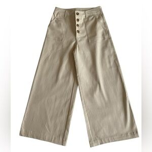 Francesca’s Blue Papaya Beige Wide Leg Crop Pant Button Front High Rise Sz S NWT